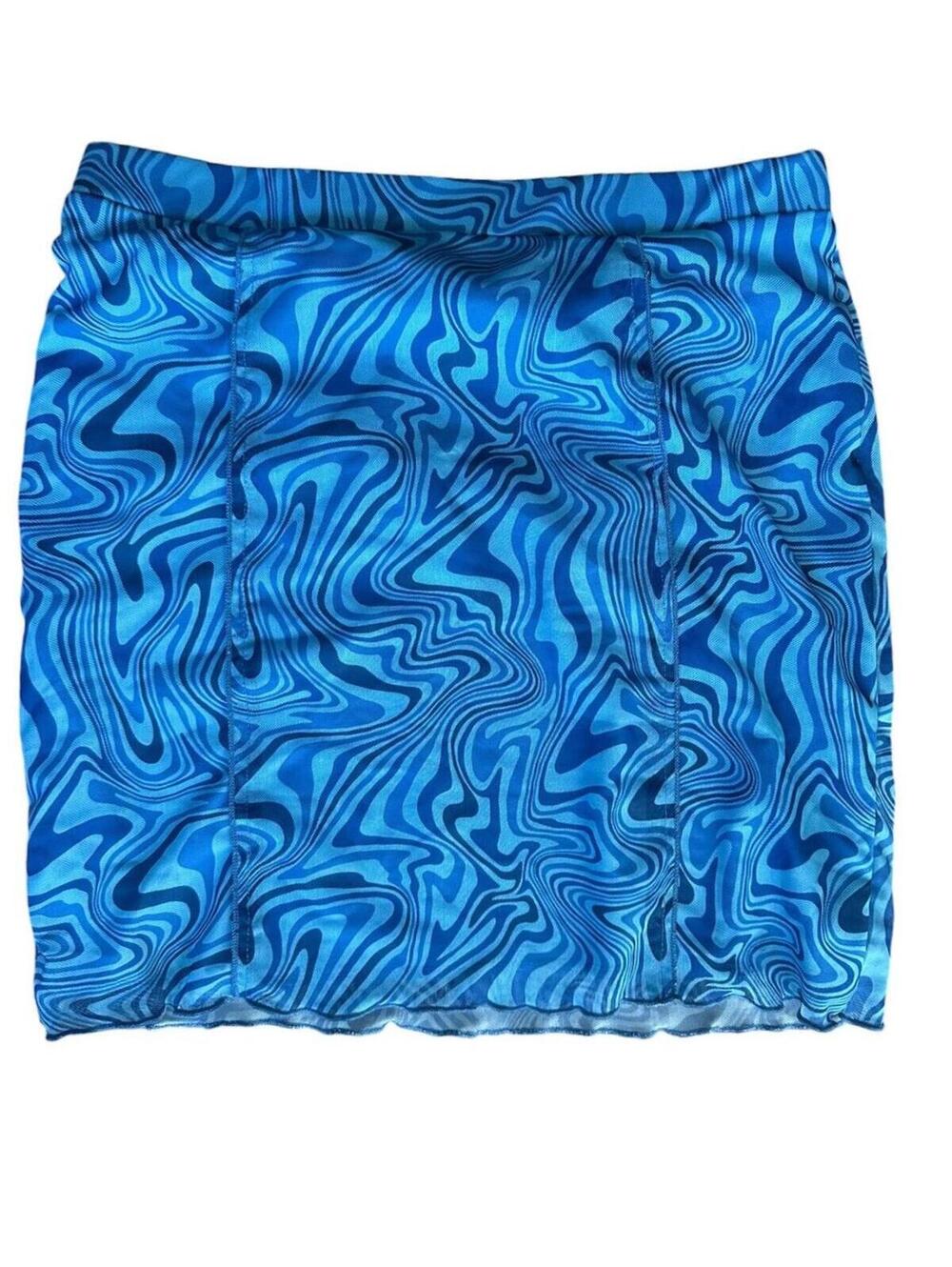 Brave Soul Blue Wave Print Skirt